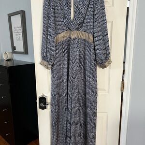 Chic Long Sleeve Blue Patterned Dress